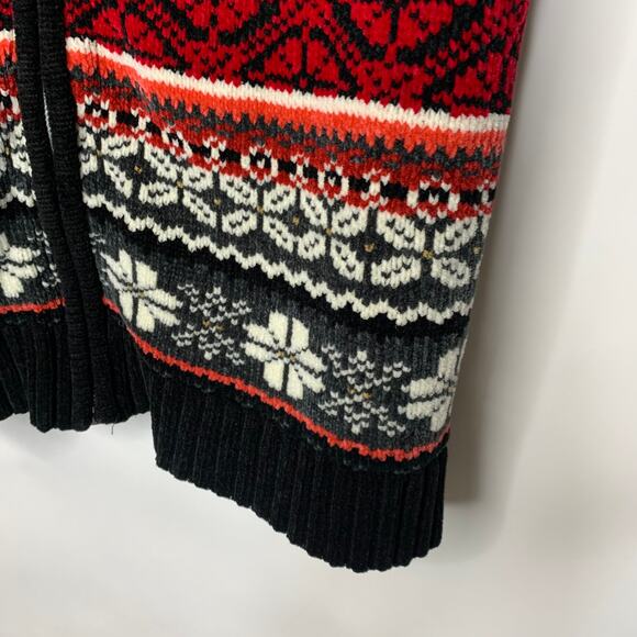 Vintage Chenille Zip Front Sweater Fair Isle Design Sz Medium Red - Picture 5 of 5